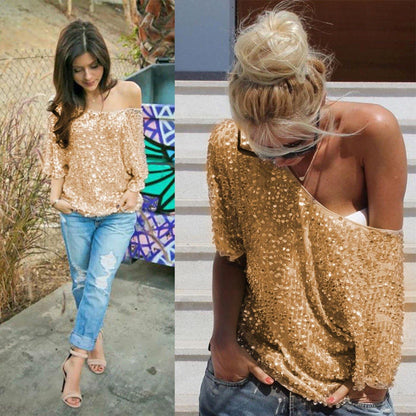 Blouse féminine à manches courtes avec sequins